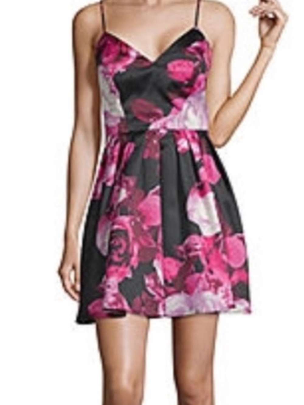 Jump Black Mini Dress with Pink Floral Print